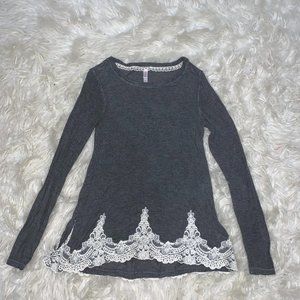 Gray Long-Sleeve Lace Top